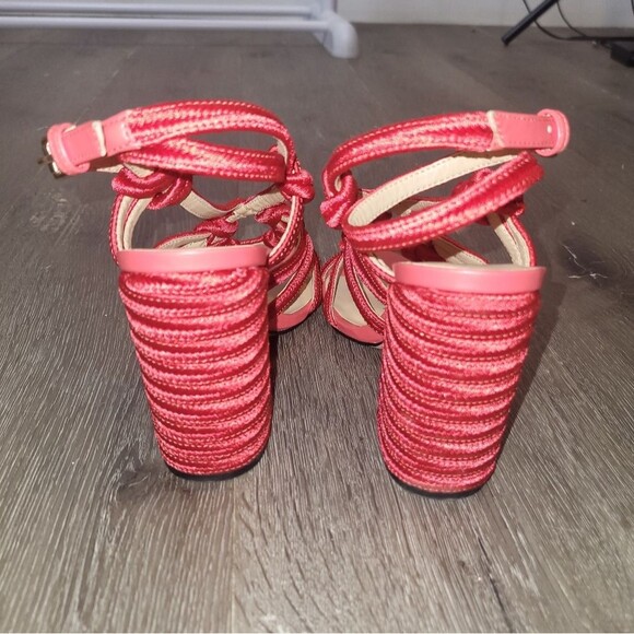 Cabi Tiptoe Braided Red Strappy Open Toe Stacked Heel Sandal 9 - Picture 6 of 9